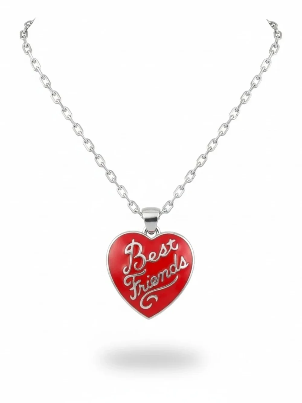 NEW Avon Silver Necklace with 'Best Friends' Red Heart Locket